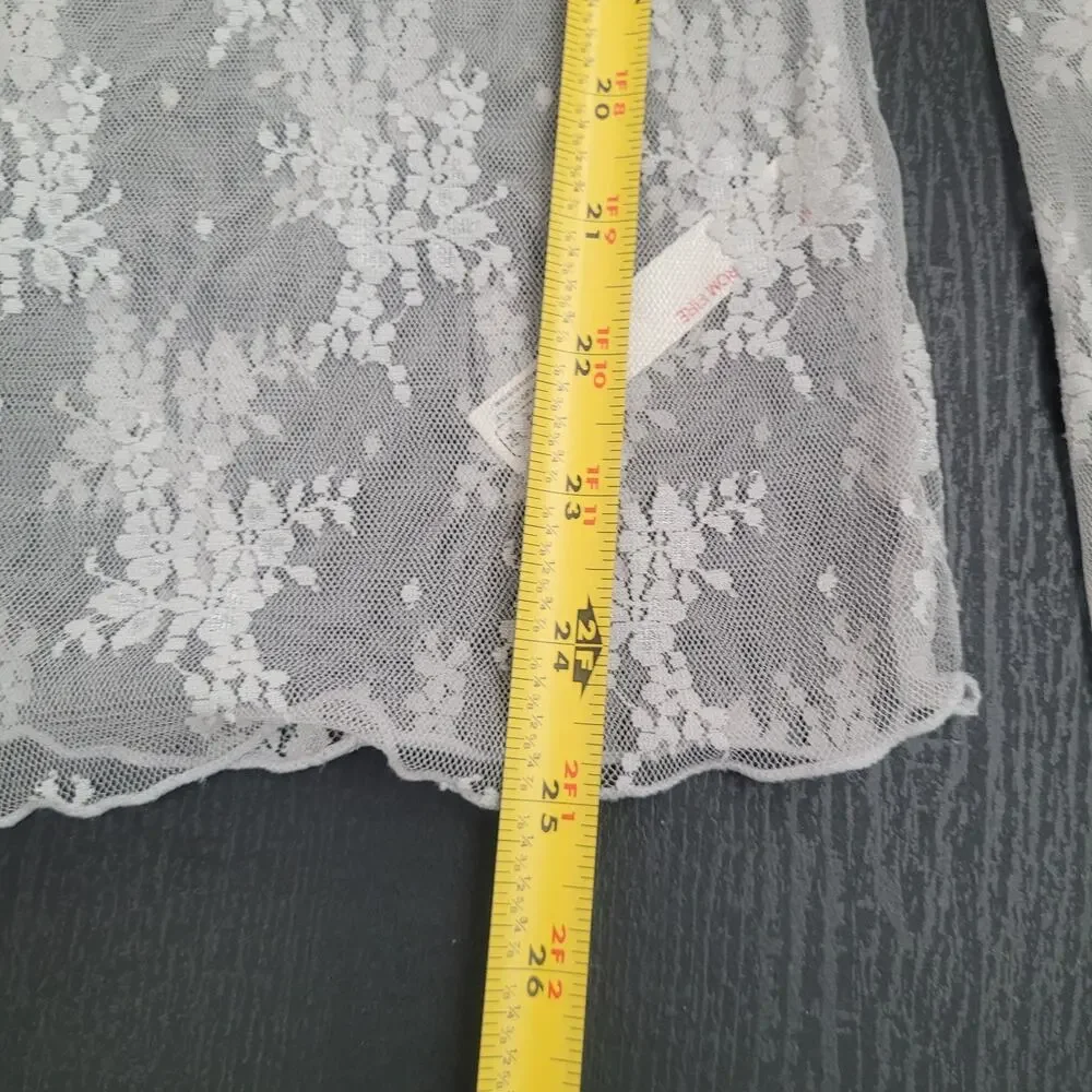 Intimately Free People Sheer Floral Lace Long Sleeve Top Gray Sz L Fairy Dainty